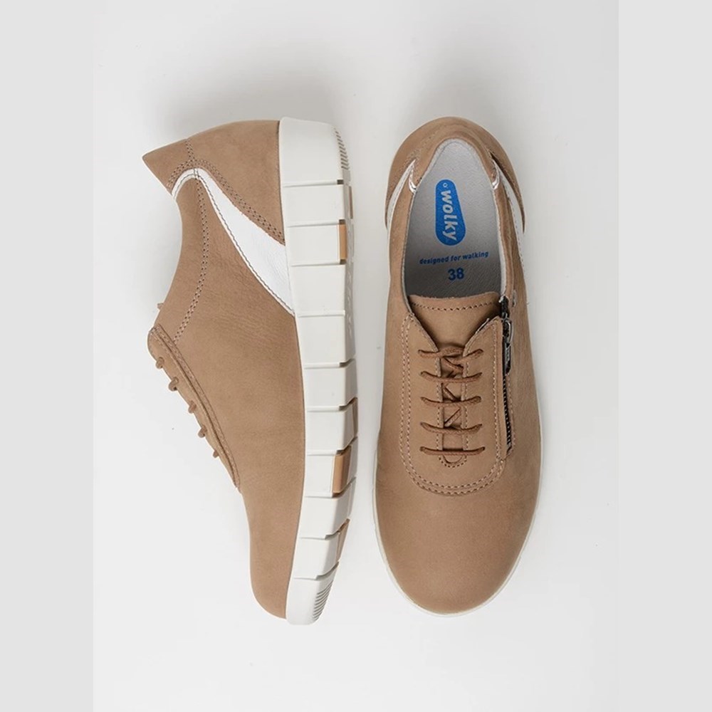 Beige / White Wolky Etosha Women's Lace Up Shoes | QAMD96148