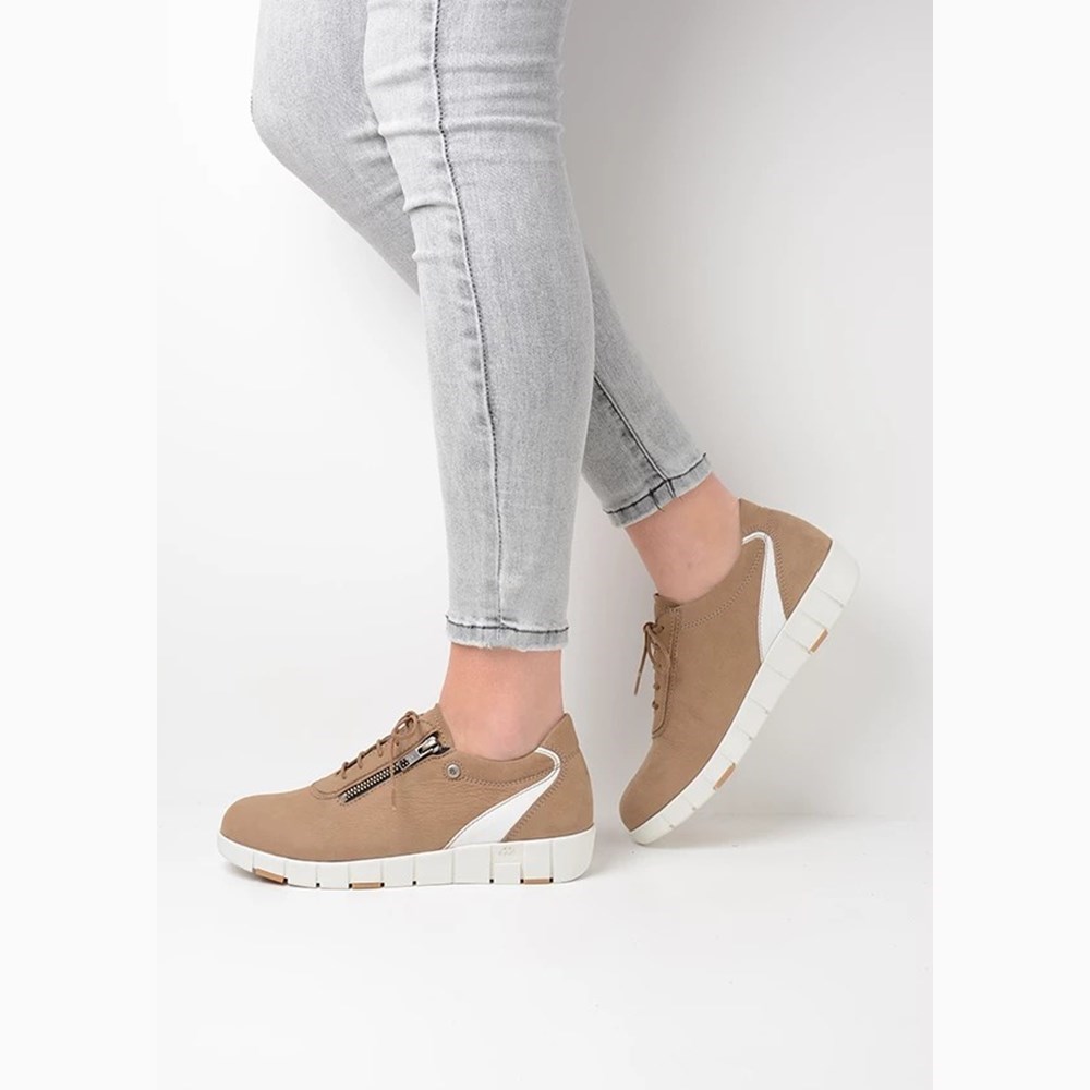 Beige / White Wolky Etosha Women's Lace Up Shoes | QAMD96148