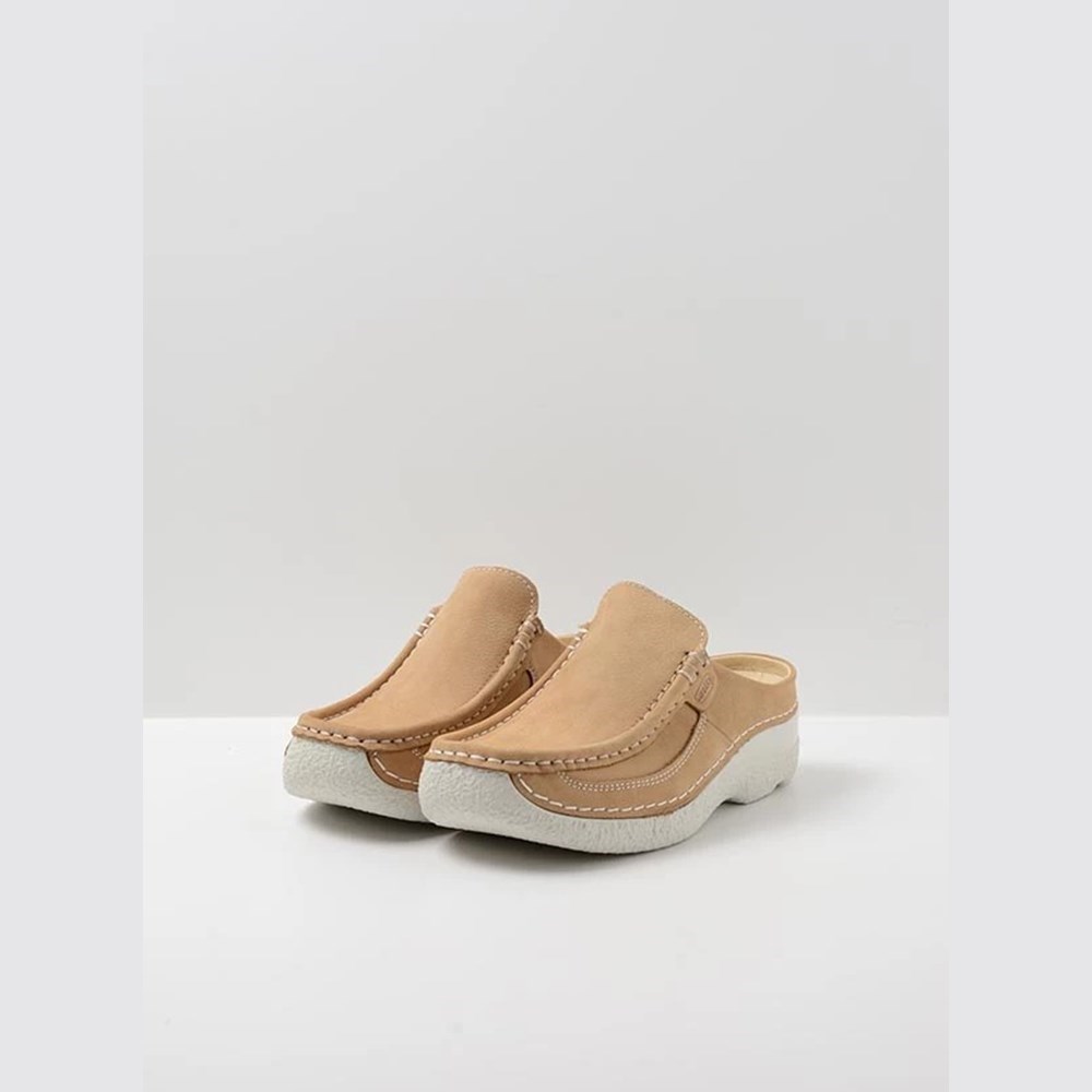 Beige Wolky Roll Women's Slides | CQNG20861