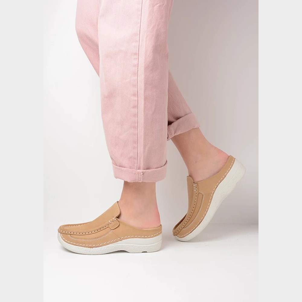 Beige Wolky Roll Women's Slides | CQNG20861