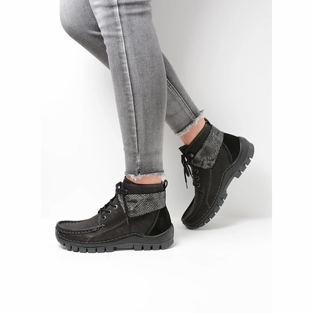 Black Wolky Jump Women's Lace Up Shoes | ESMA30581