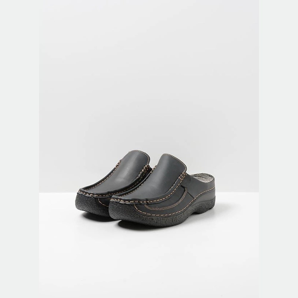 Black Wolky Roll Vegan Women's Slides | PWBX84759