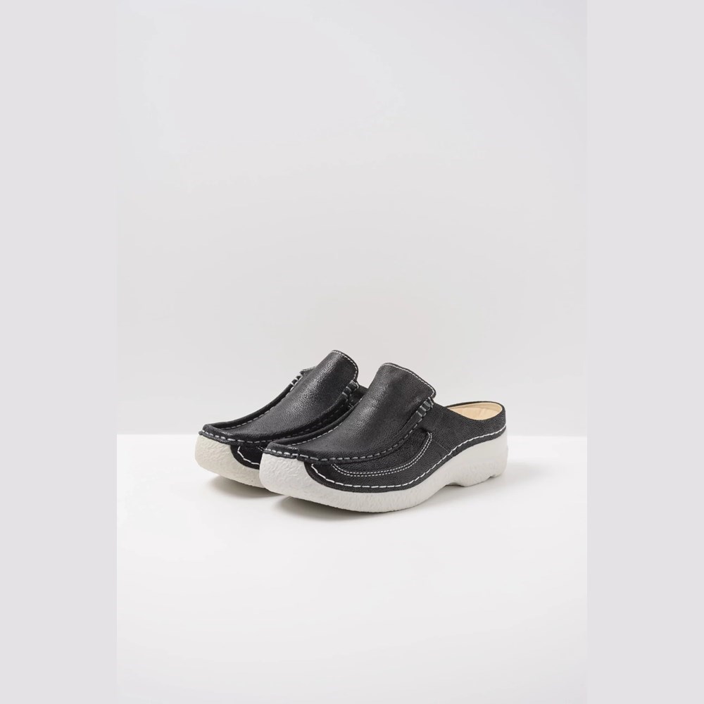 Black Wolky Roll Women's Slides | NPIL04763