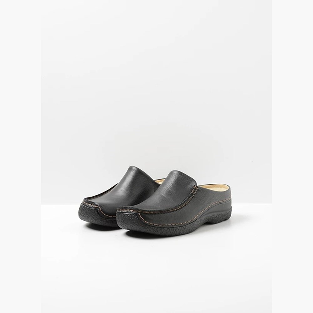 Black Wolky Seamy Women's Slides | MXOP87103