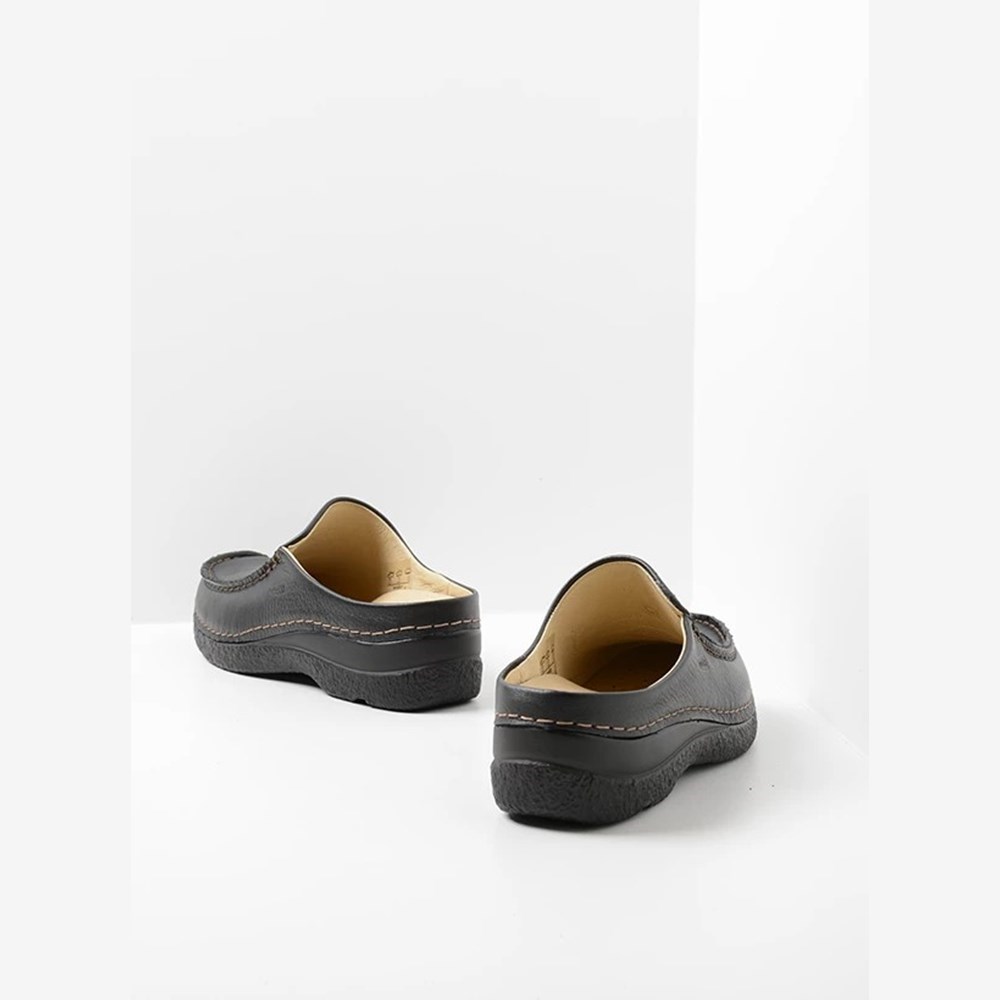 Black Wolky Seamy Women's Slides | TYJK95064