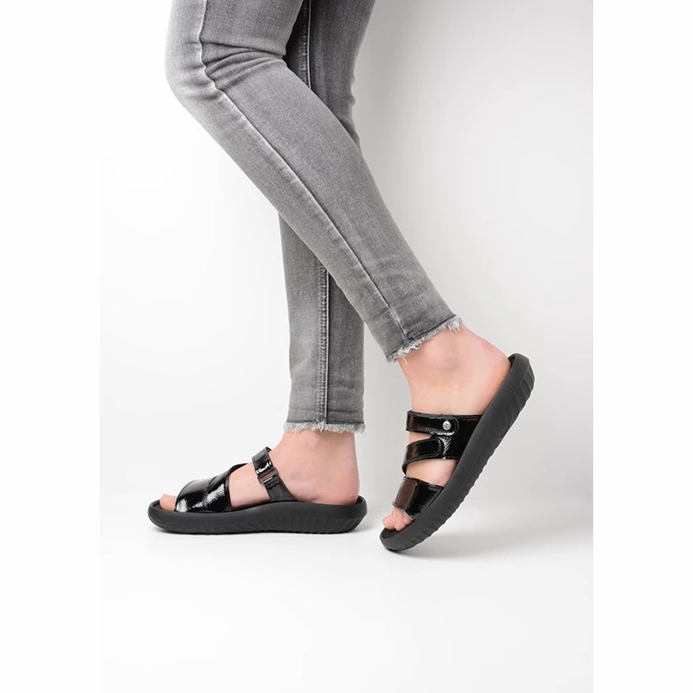 Black Wolky Sense Vegan Women's Sandals | KISN79821