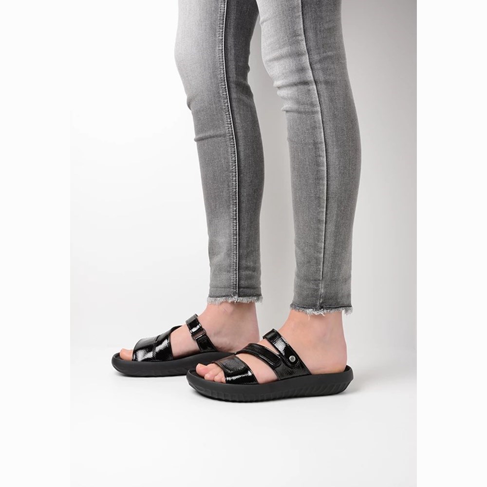 Black Wolky Sense Vegan Women's Sandals | KISN79821