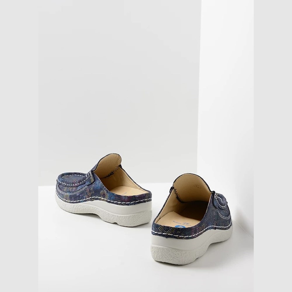 Blue Flower Wolky Roll Women's Slides | OAIC61037