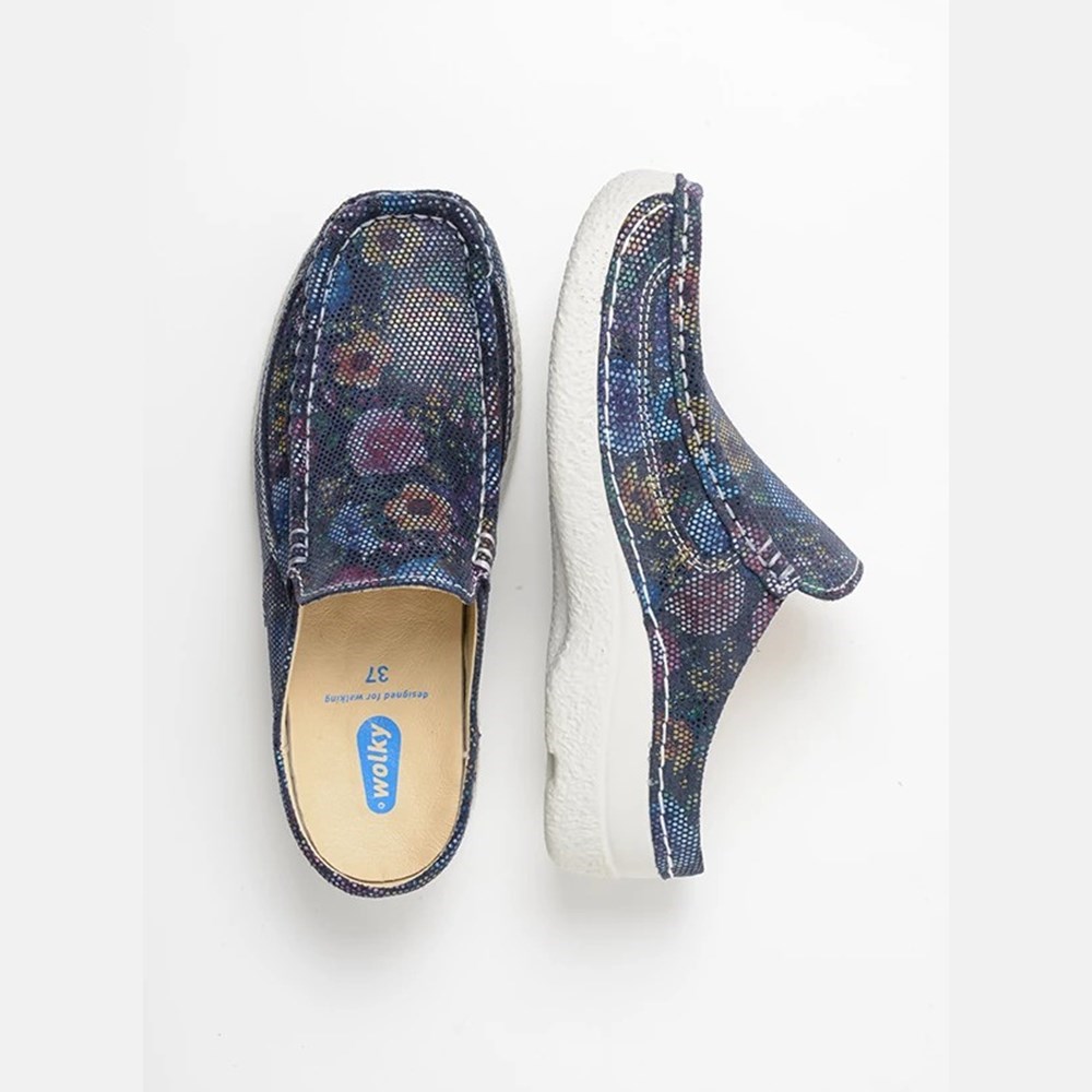 Blue Flower Wolky Roll Women's Slides | OAIC61037