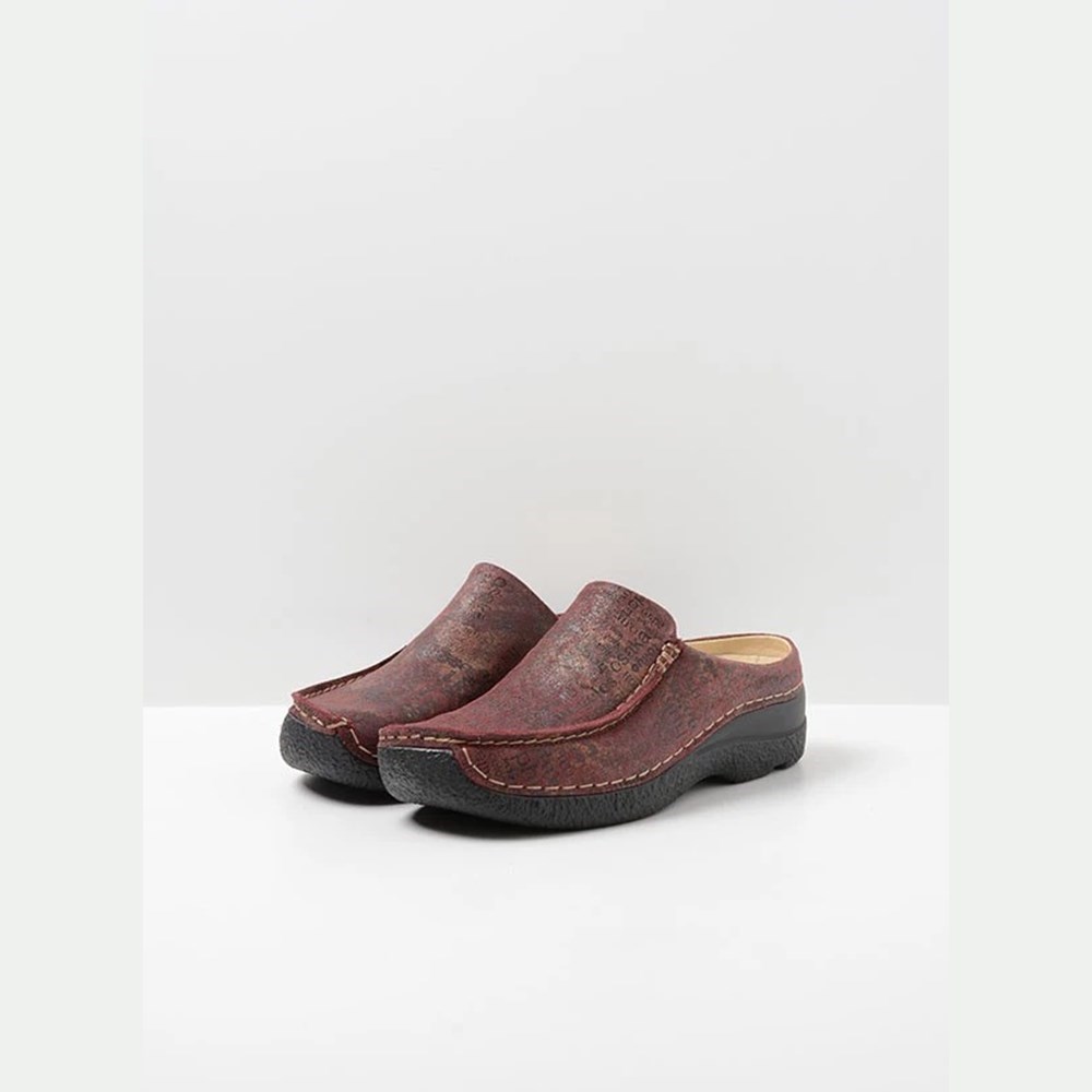 Burgundy Wolky Seamy Women's Slides | ZBMN91072