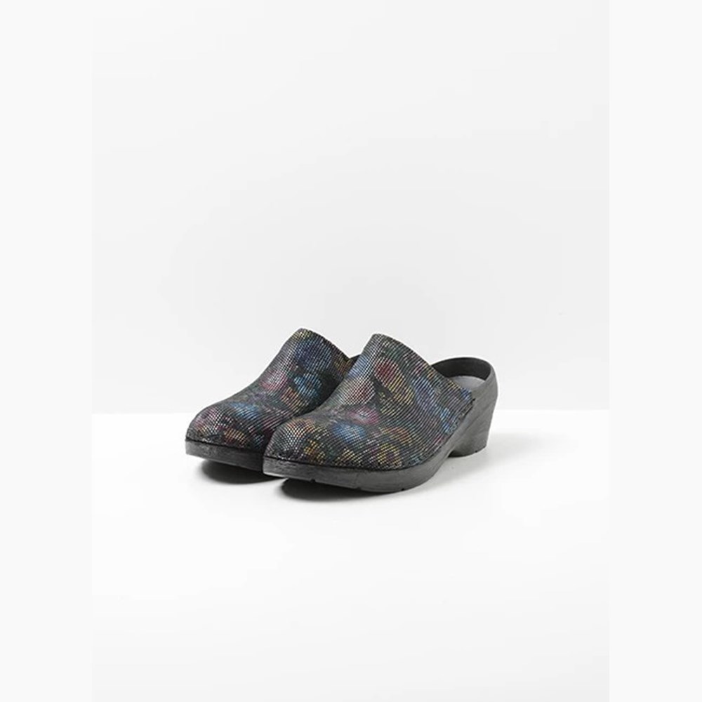 Flower Black Wolky Pro-clog Women's Clogs | HUKC34207