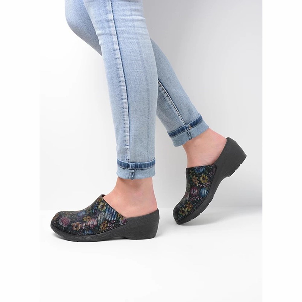 Flower Black Wolky Pro-clog Women's Clogs | HUKC34207