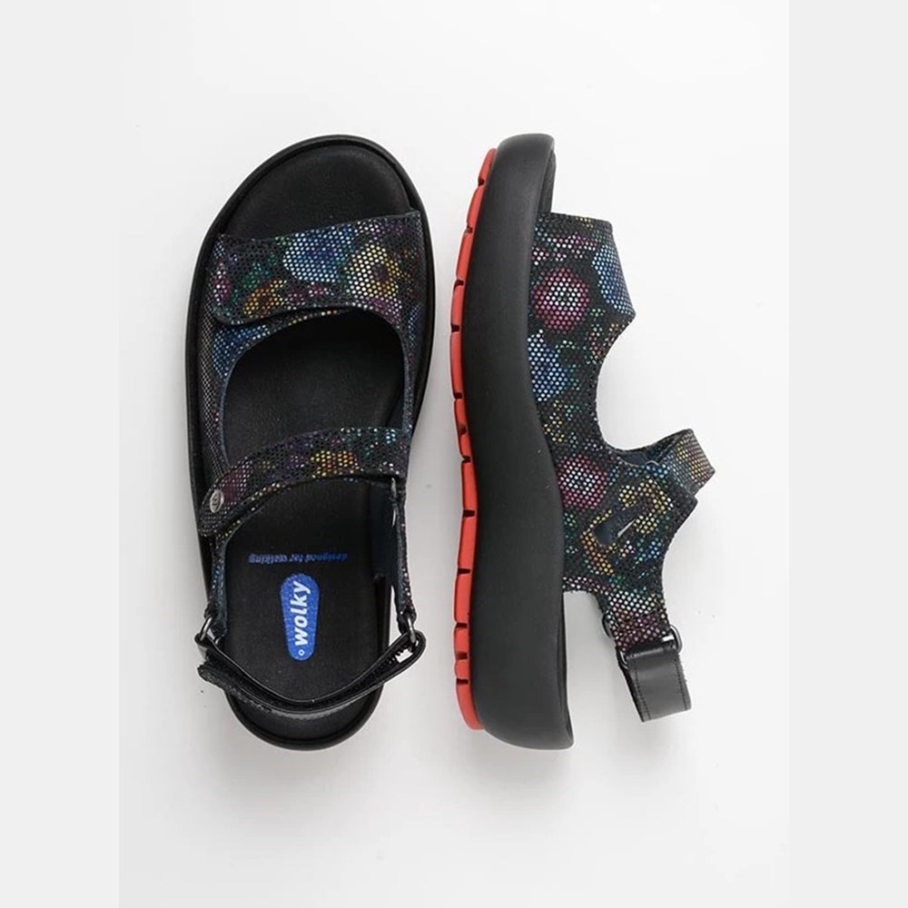 Flower Black Wolky Rio Women's Sandals | NJFA94176