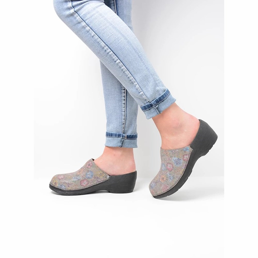 Flower Grey Brown Wolky Pro-clog Women's Clogs | KXQA40395