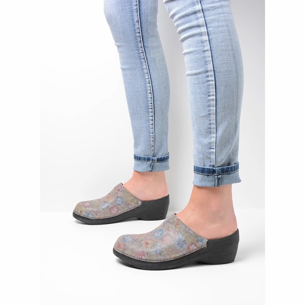 Flower Grey Brown Wolky Pro-clog Women's Clogs | KXQA40395