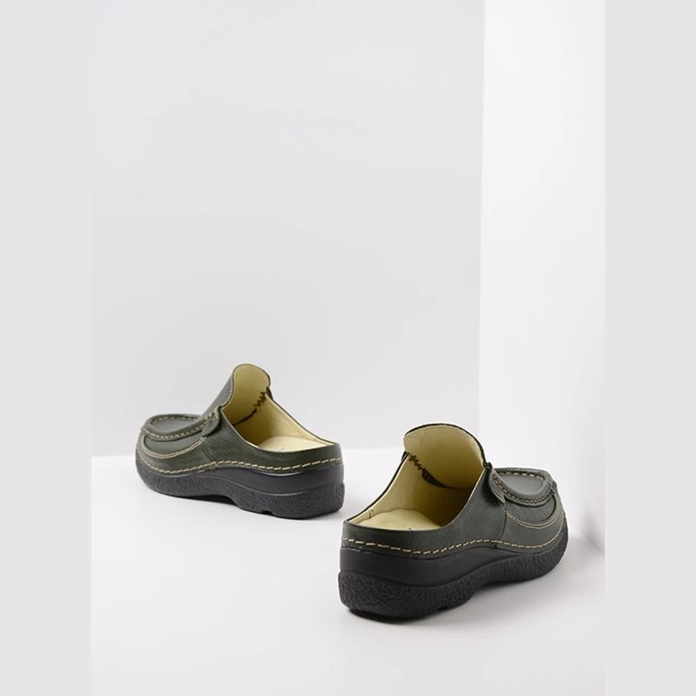 Green Wolky Roll Women's Slides | QNUT61829