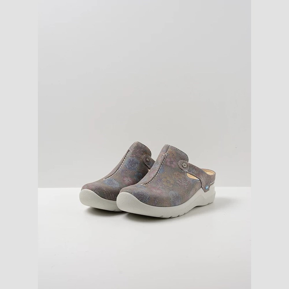 Grey Brown Flower Wolky Holland Women's Clogs | YXVN06489