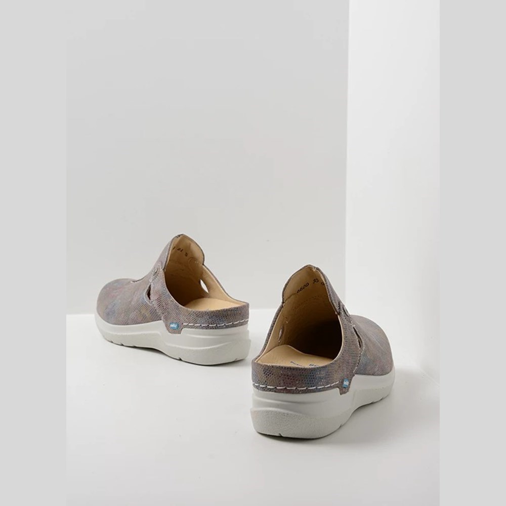 Grey Brown Flower Wolky Holland Women's Clogs | YXVN06489