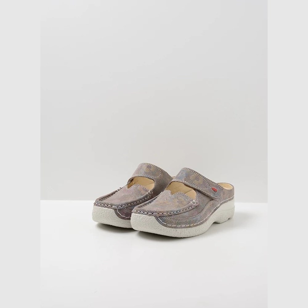 Grey Brown Flower Wolky Roll Women's Slippers | ISEB27648