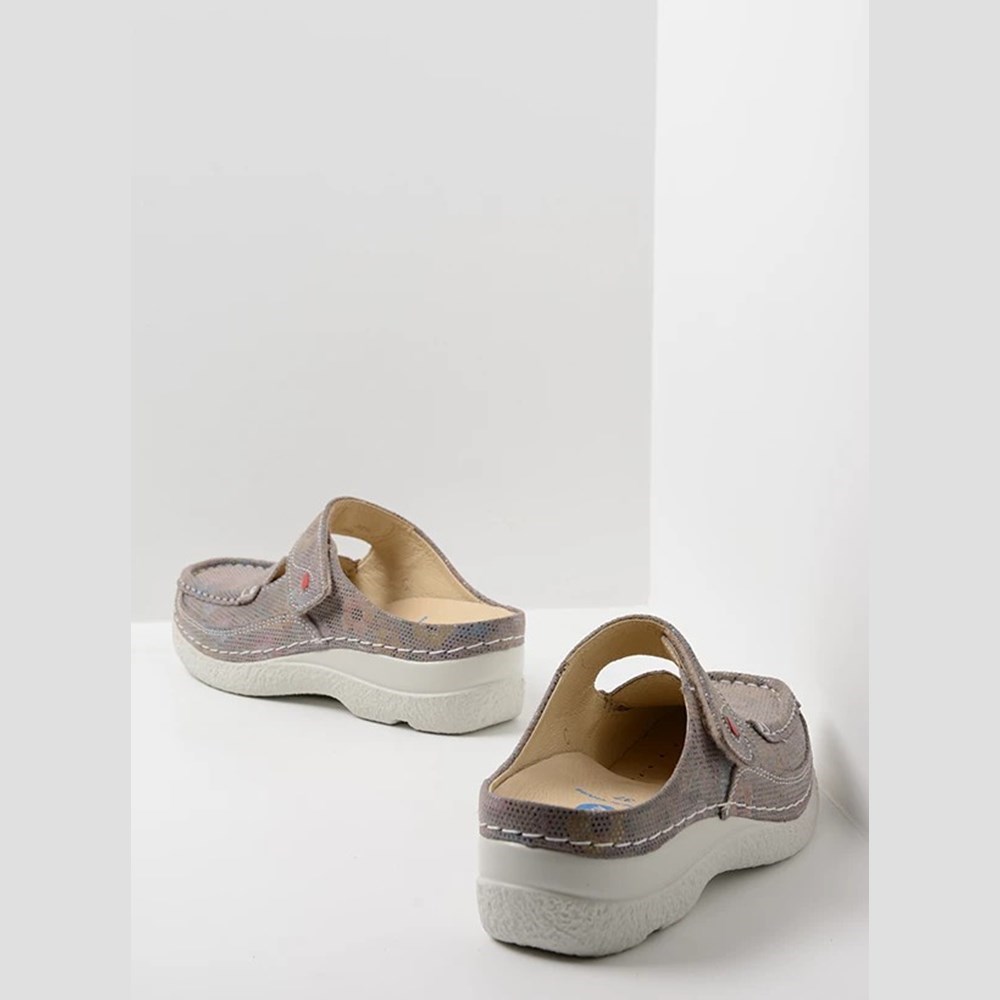 Grey Brown Flower Wolky Roll Women's Slippers | ISEB27648