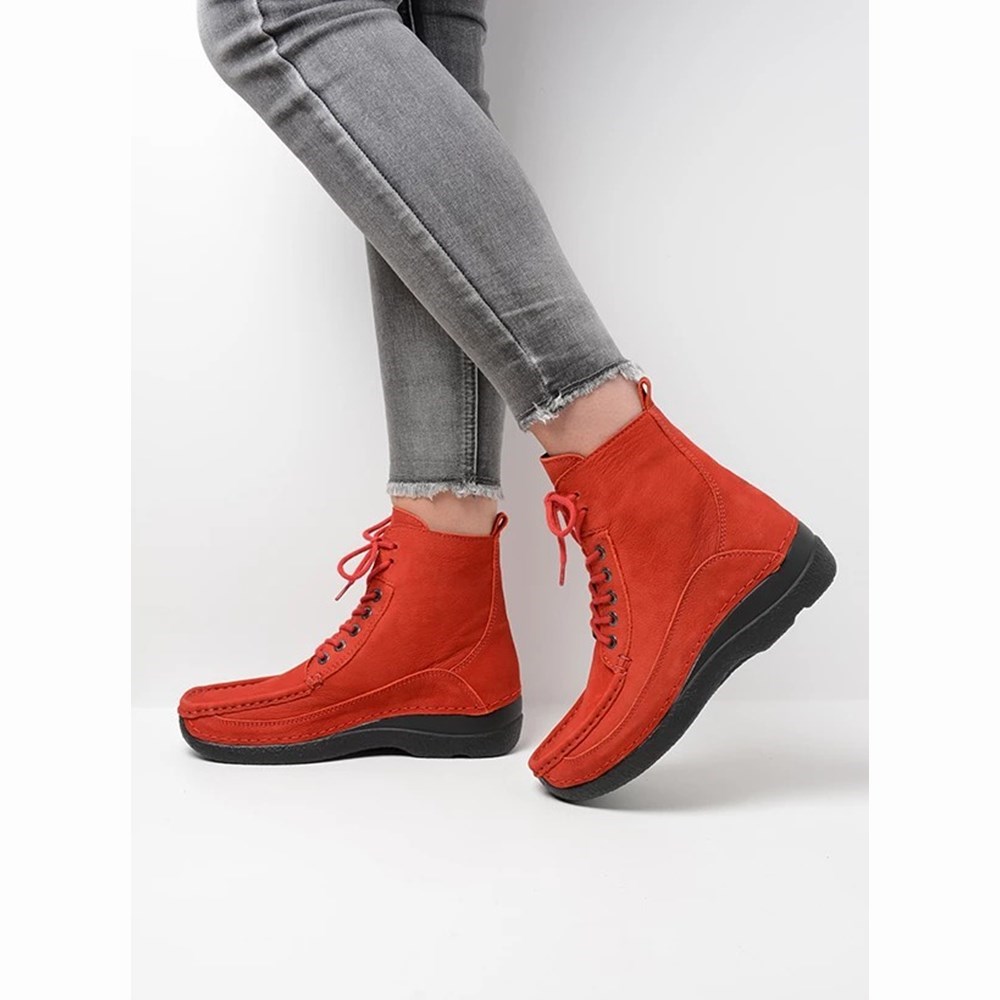 Red Wolky Roll Boot Women's Lace Up Shoes | RHMJ96475