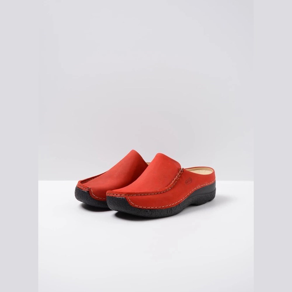 Red Wolky Seamy Women's Slides | TUDJ63708