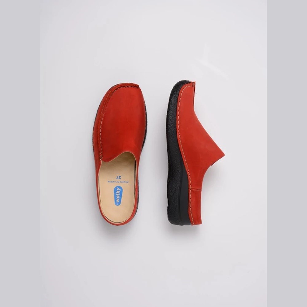 Red Wolky Seamy Women's Slides | TUKB19536