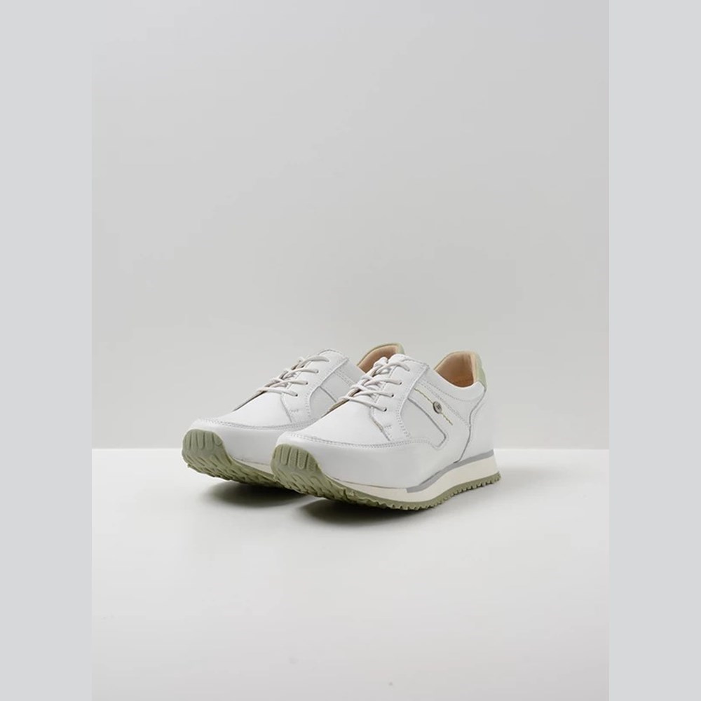 White / Green Wolky E-walk Women's Sneakers | HZIQ61820