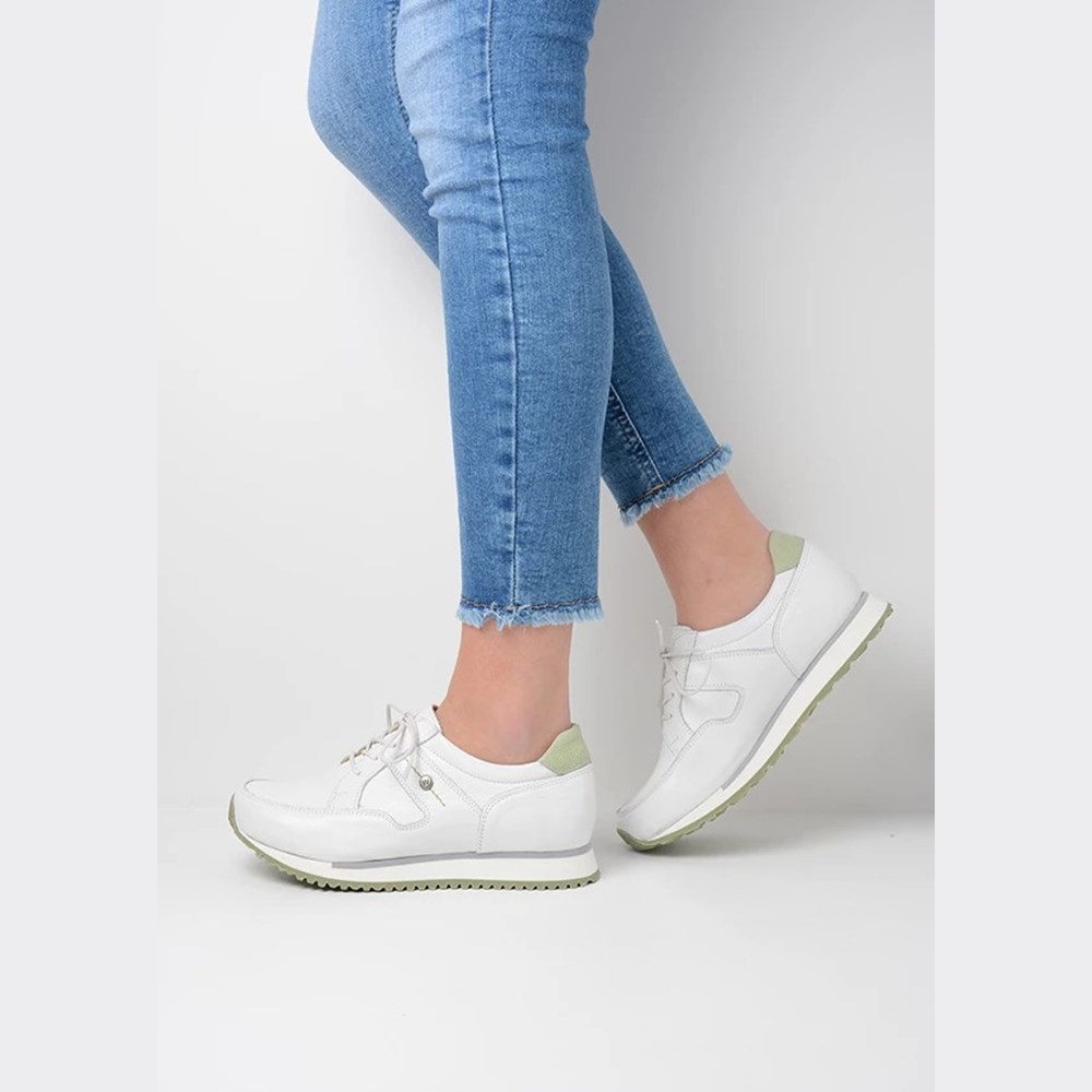 White / Green Wolky E-walk Women's Sneakers | HZIQ61820