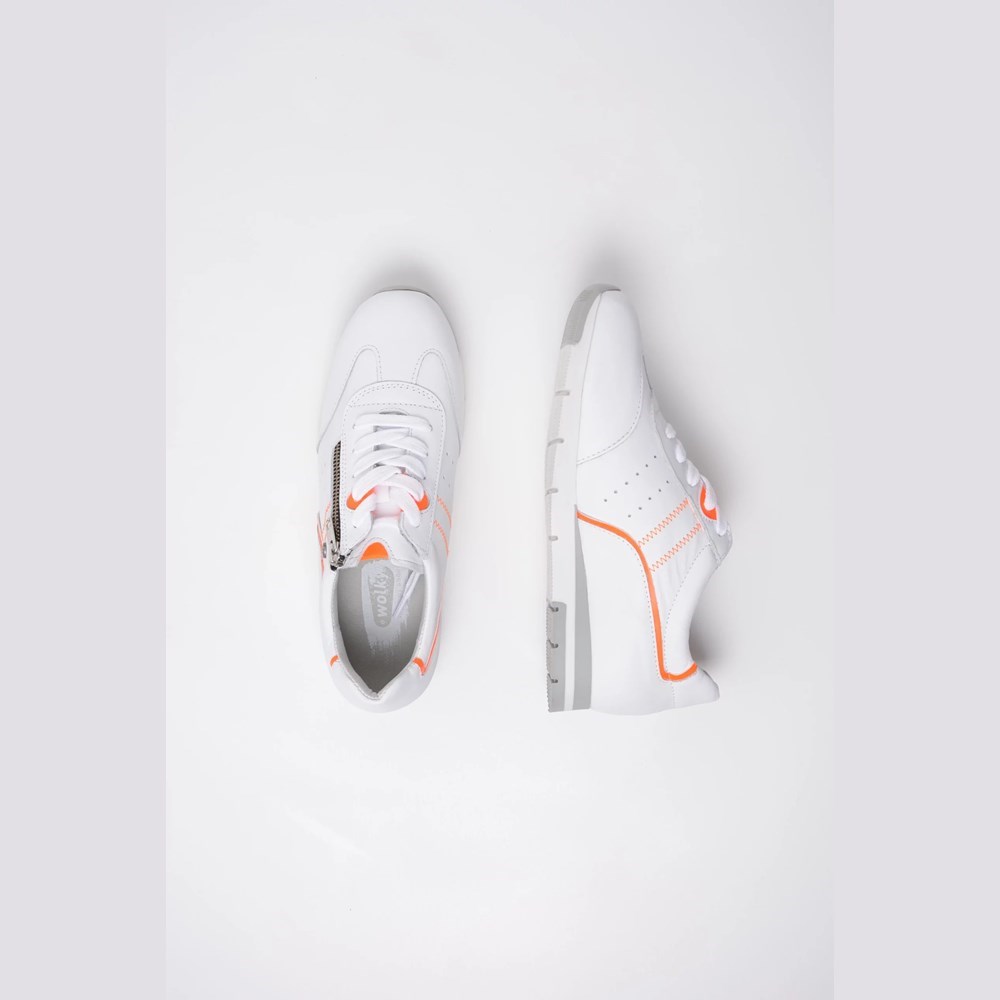 White / Orange Wolky Yell Xw Women's Lace Up Shoes | FRDV28165