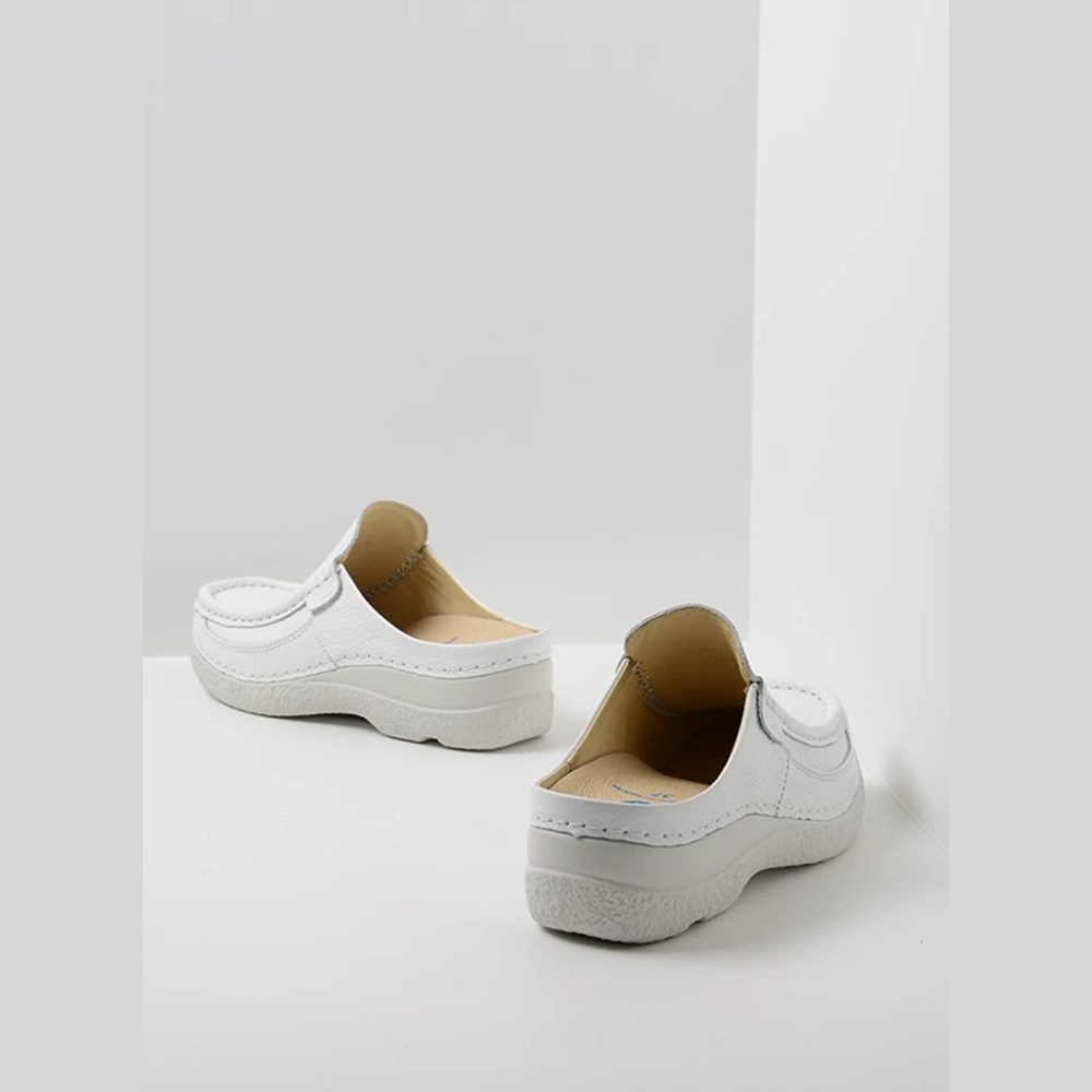 White Wolky Roll Women's Slides | JWYR24890