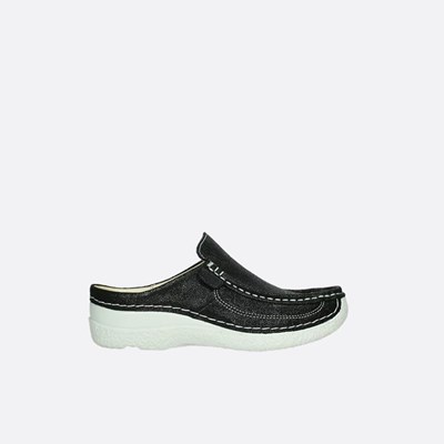 Black Wolky Roll Women's Slides | NPIL04763