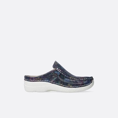 Blue Flower Wolky Roll Women's Slides | QGOE95460