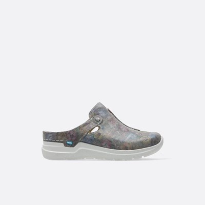 Grey Brown Flower Wolky Holland Women's Clogs | YXVN06489