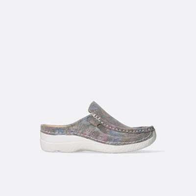 Grey Brown Flower Wolky Roll Women's Slides | JQYV23749